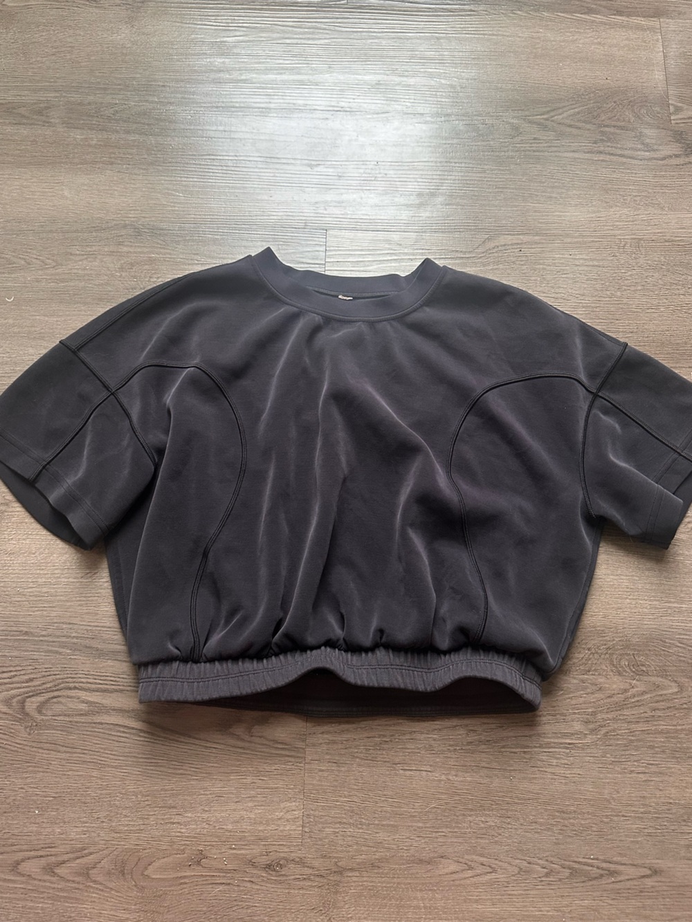 lululemon athletica softstreme cropped short sleeve top in charcoal